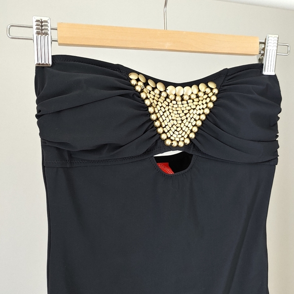 Red Carter One Piece Swimsuit Strapless Beads Size XS Black - Picture 4 of 13